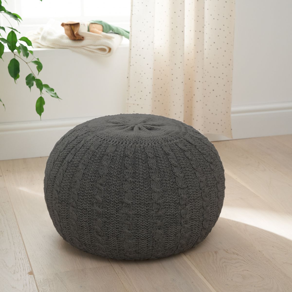 Tutti Bambini Knitted Pouffe Footstool-Charcoal/Grey