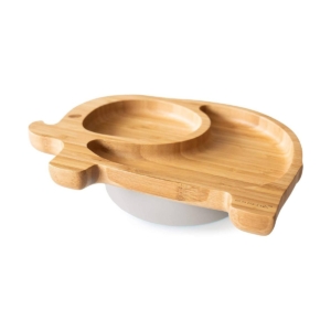 eco rascals Elephant Shaped Bamboo Suction Plate-Grey (NEW)