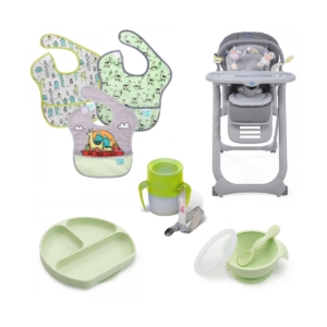 Chicco Polly Magic Relax Complete 8 Piece Mealtime Bundle-Grey/G