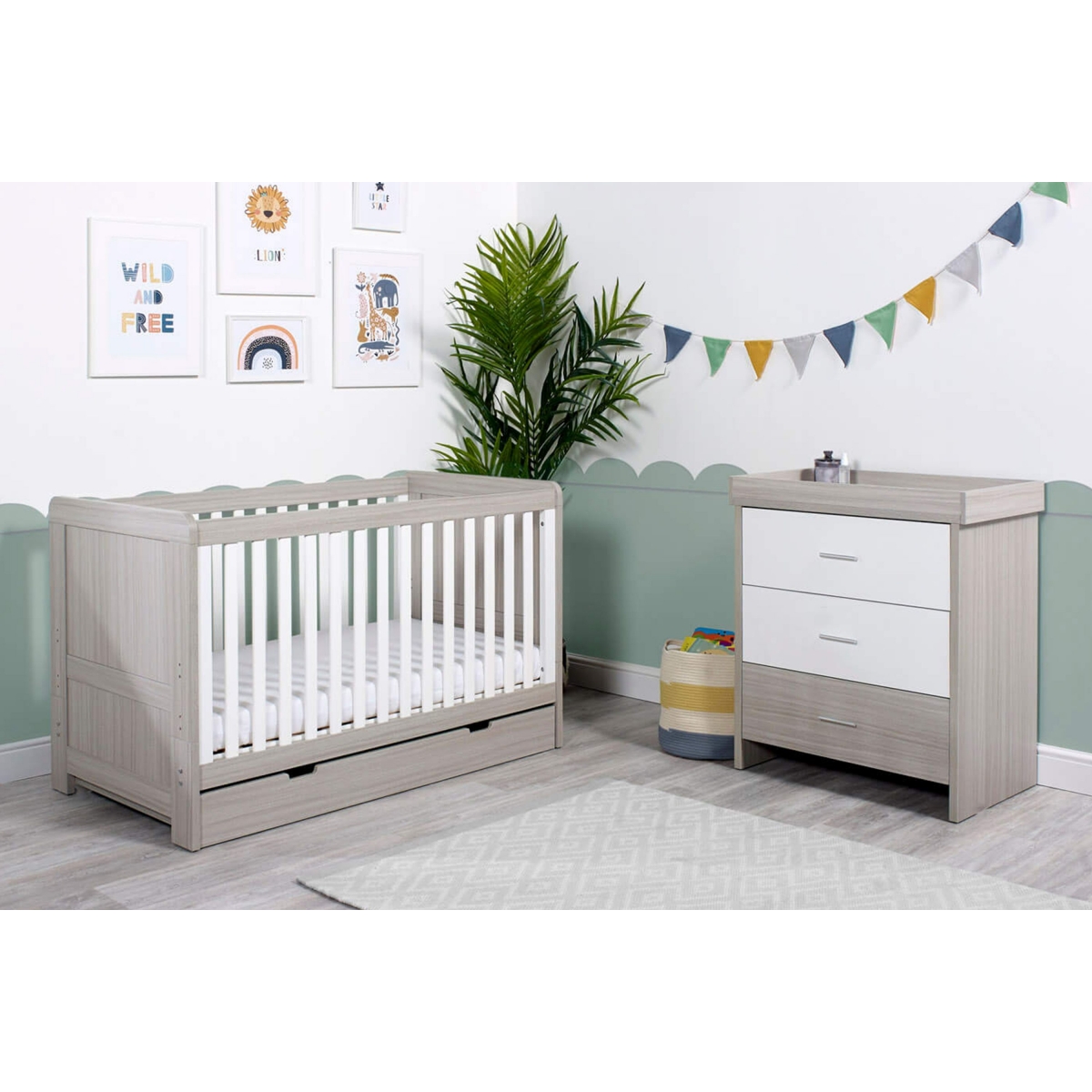 Ickle Bubba Pembrey 2 Piece Furniture Set with Under Drawer-Ash