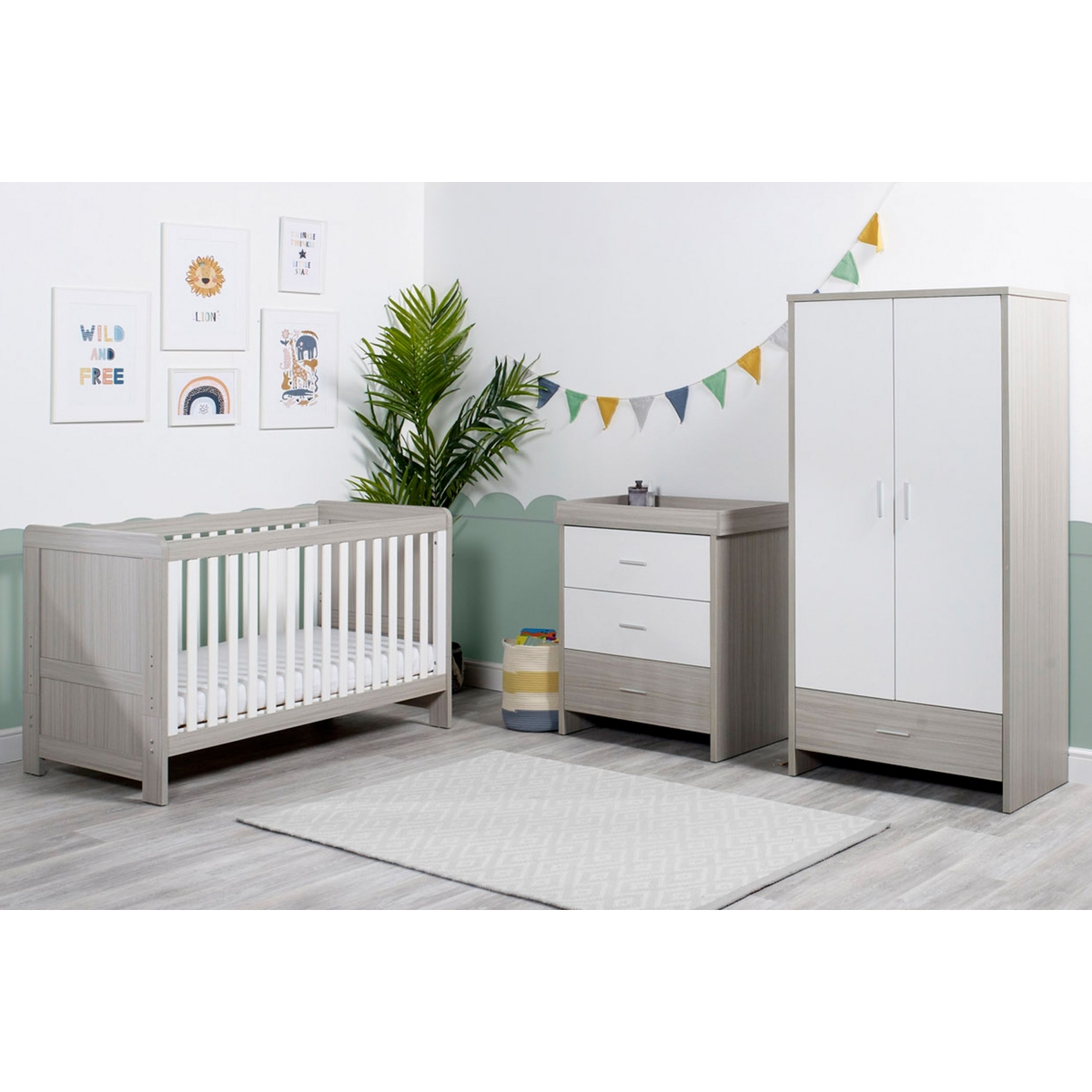 Ickle Bubba Pembrey 3 Piece Furniture Set-Ash Grey & White Trend