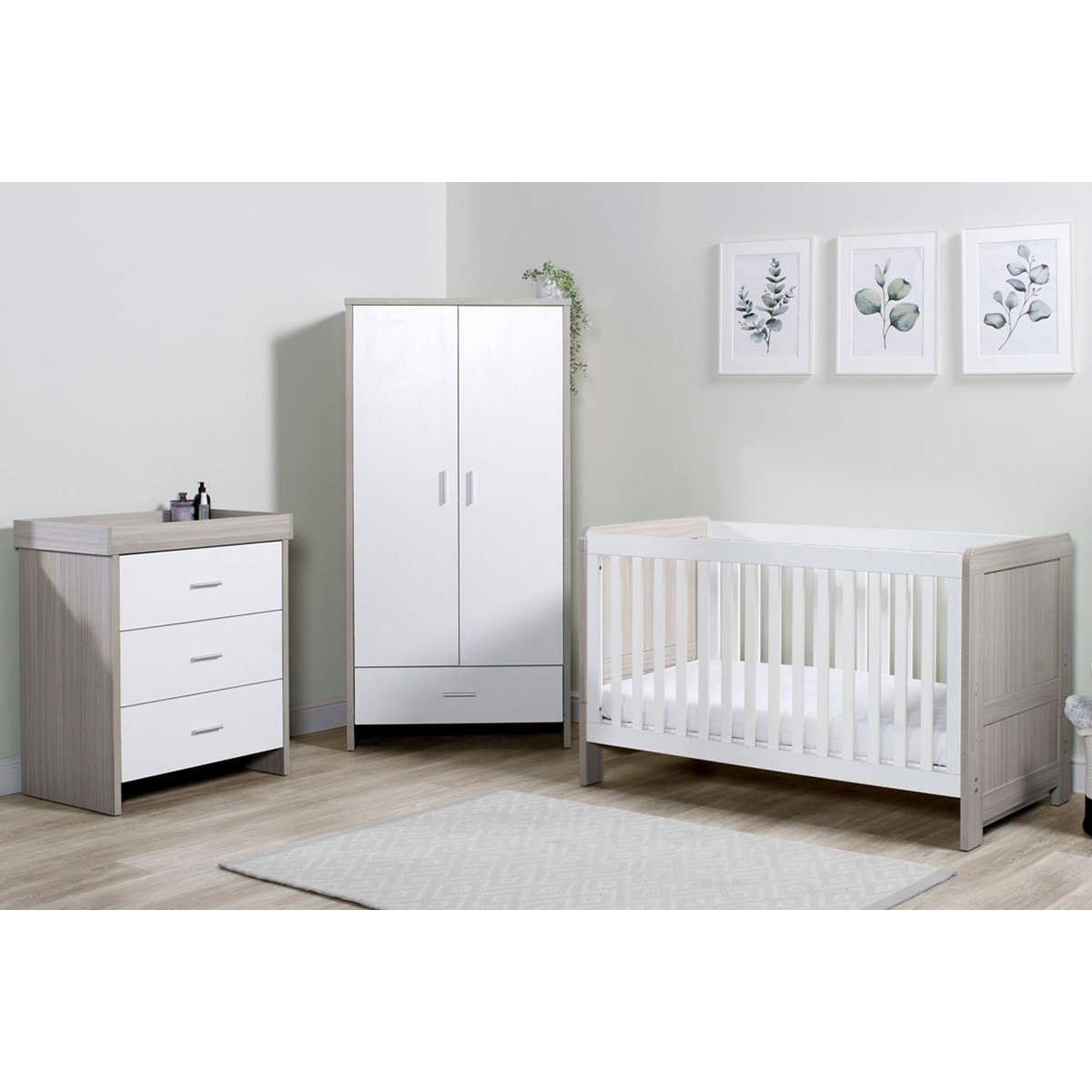 Ickle Bubba Pembrey 3 Piece Furniture Set-Ash Grey & White
