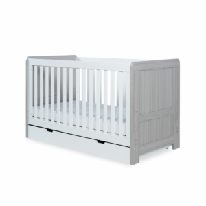 Ickle Bubba Pembrey Cot Bed and Under Drawer-Ash Grey & White