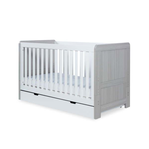 Ickle Bubba Pembrey Cot Bed and Under Drawer-Ash Grey & White