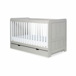 Ickle Bubba Pembrey Cot Bed and Under Drawer-Ash Grey & White Tr