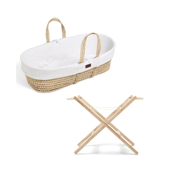 The Little Green Sheep Natural Knitted Moses Basket and Stand Bu