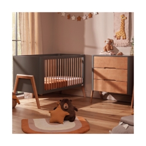Troll Torsten 2 Piece Cot Bed & Dresser-Grey/Teak