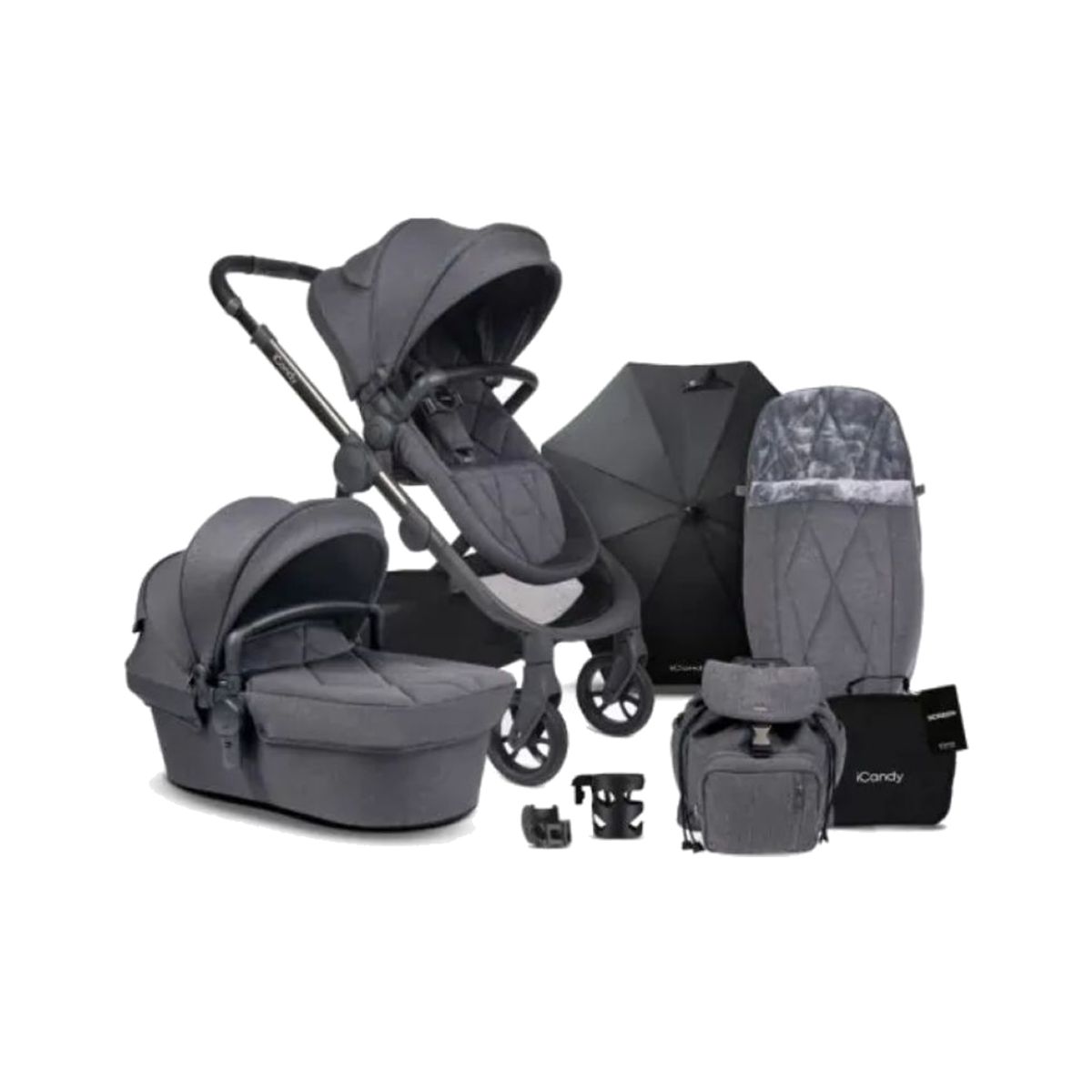 iCandy Orange Pushchair and Carrycot Complete Bundle - Dark Slat