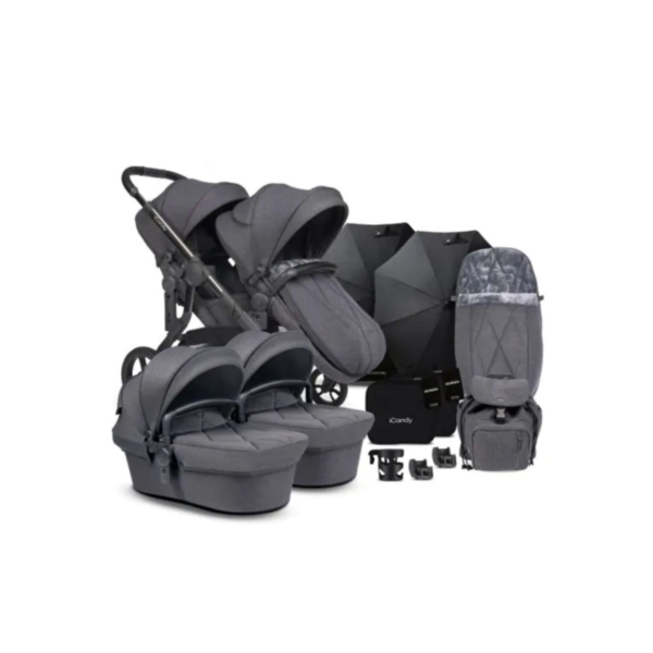 iCandy Orange Twin Pushchair and Carrycot Complete Bundle - Dark