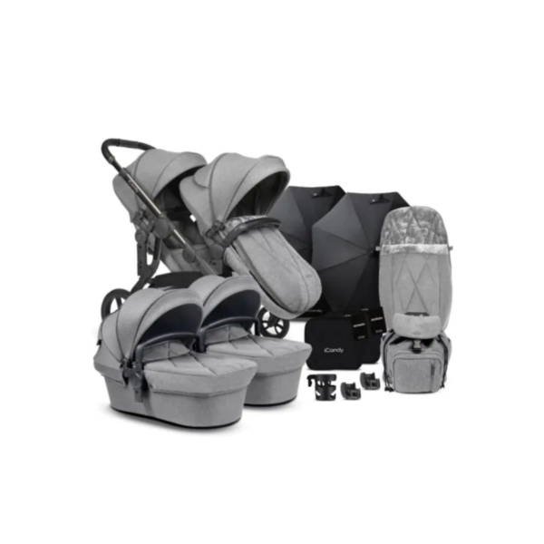 iCandy Orange Twin Pushchair and Carrycot Complete Bundle - Ligh
