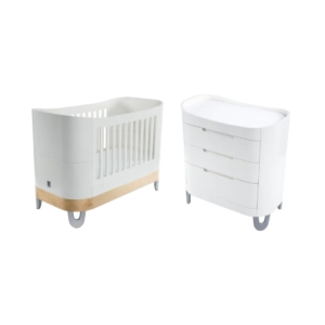 Gaia Baby Complete Sleep Cot Bed & Dresser Set-White/Natural