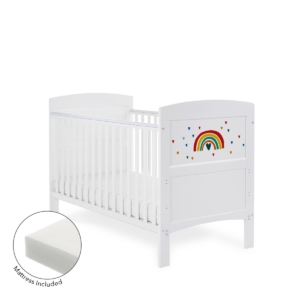 Obaby Grace Inspire Cot Bed & Fibre Mattress Rainbow-Multicolour