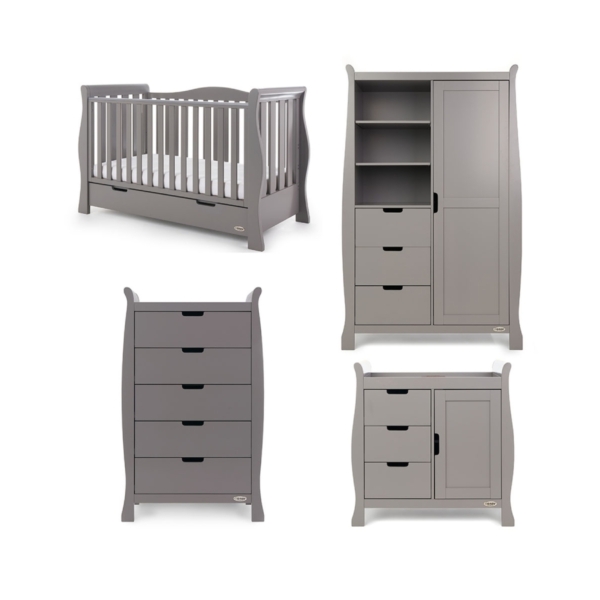 Obaby Stamford Luxe Sleigh 4 Piece Room Set-Taupe Grey