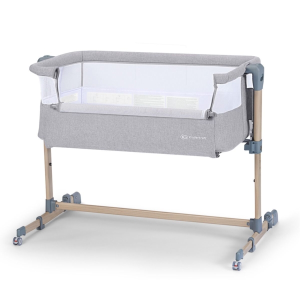 Kinderkraft Neste Air Bedside Crib- Grey Melange/Wood