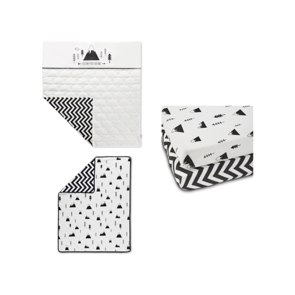 Ickle Bubba Mono Mountains 4 Piece Cot Bedding Bundle-Black