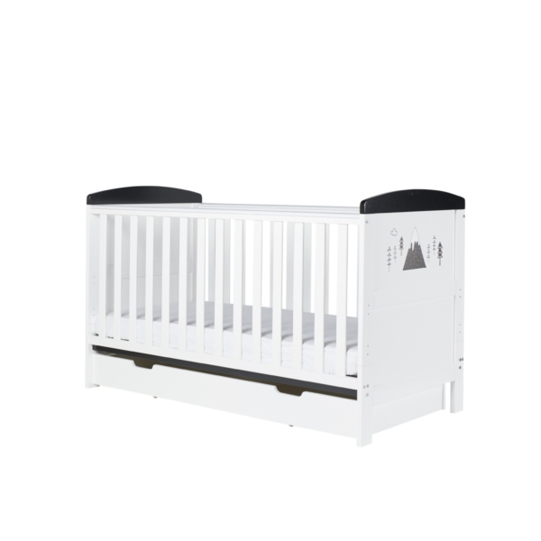 Ickle Bubba Coleby Style Cot Bed With Under Drawer-Mono Mountain