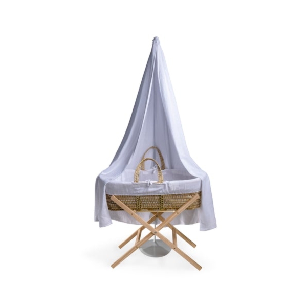 Clair De Lune Muslin 6 Piece Palm Moses Basket & Drape Starter S