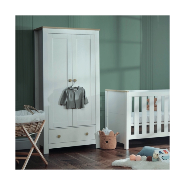 CuddleCo Luna 2 Door Double Wardrobe -White/Oak