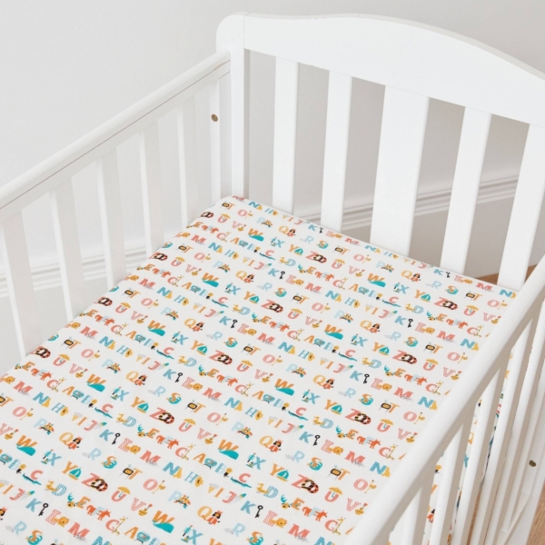 Kabode Cot Bed Fitted Sheet 2 Pack-Alphabet