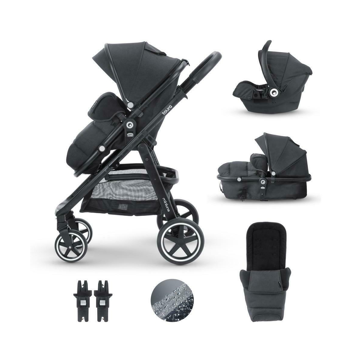 Miniuno Toura Travel SystemBlack Herringbone Everything Baby