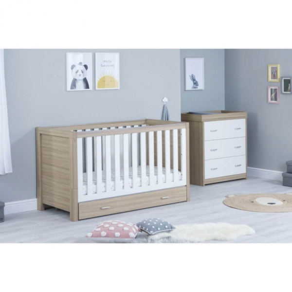 Babymore Luno 2 Piece Room Set with Under Drawer-Oak/White