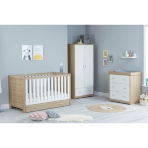Babymore Luno 3 Piece Room Set with Under Drawer-Oak/White