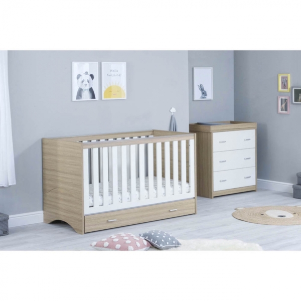 Babymore Veni 2 Piece Room Set with Under Drawer-Oak/White