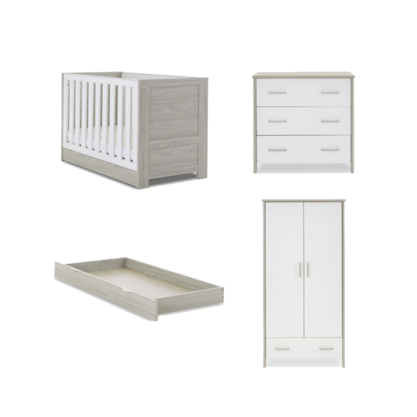 Obaby Nika 3 Piece Room Set & Underdrawer-Grey Wash & White