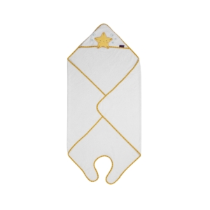 ClevaMama Bamboo Apron Baby Bath Towel-White/Honey (New 2022)