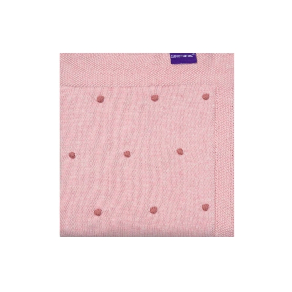 ClevaMama Knitted Pom Pom Baby Blanket-Pink (New 2022)