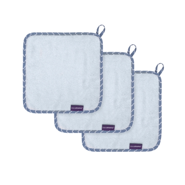 ClevaMama Pack of 3 Bamboo Baby Washcloth-Blue (New 2022)