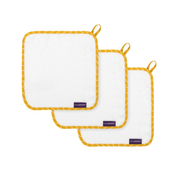 ClevaMama Pack of 3 Bamboo Baby Washcloth-White and Honey (New 2