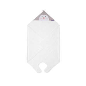 ClevaMama Pebbles the Penguin Bamboo Apron Baby Bath Towel-White
