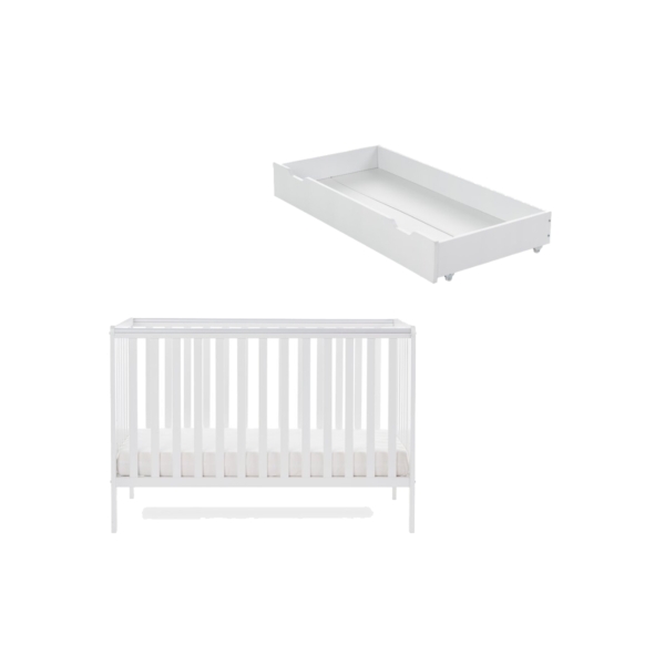 Obaby Bantam Cot, Under Drawer & Eco-Plus Foam Mattress-White