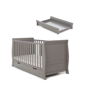 Obaby Stamford Classic Sleigh Cot Bed & Cot Top Changer-Taupe Gr