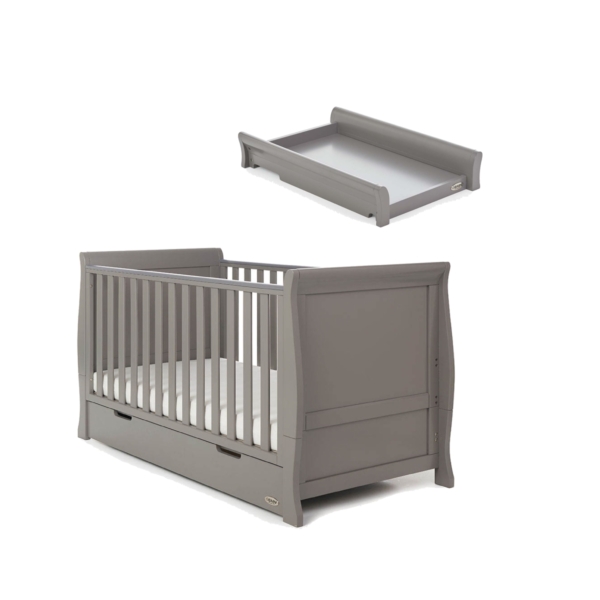 Obaby Stamford Classic Sleigh Cot Bed & Cot Top Changer-Taupe Gr