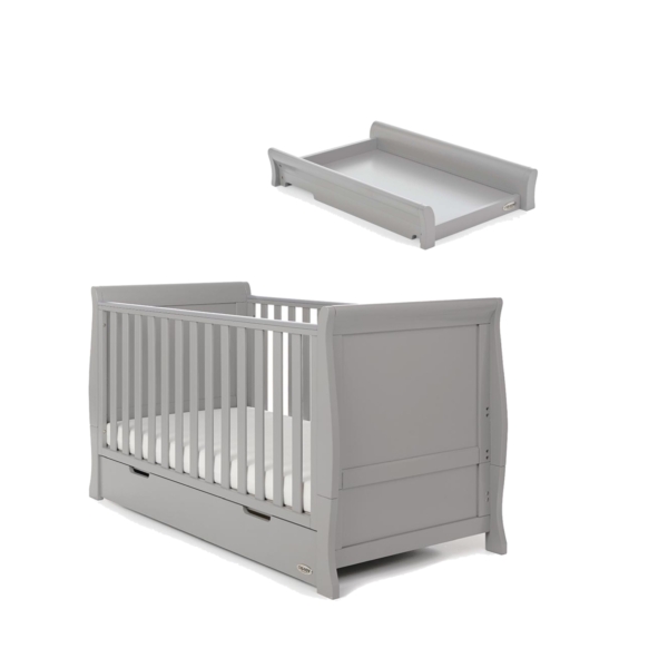 Obaby Stamford Classic Sleigh Cot Bed & Cot Top Changer-Warm Gre