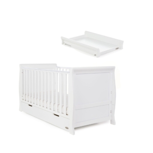 Obaby Stamford Classic Sleigh Cot Bed & Cot Top Changer-White