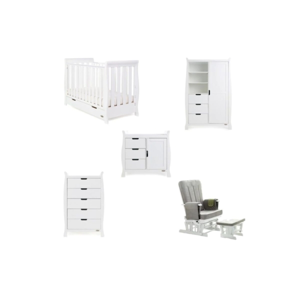 Obaby Stamford Mini Sleigh 5 Piece Furniture Roomset-White