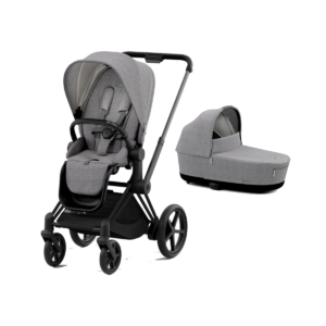Cybex e-Priam Black Pushchair with Lux Carry Cot-Manhattan Grey