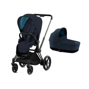 Cybex e-Priam Black Pushchair with Lux Carry Cot-Midnight Blue P