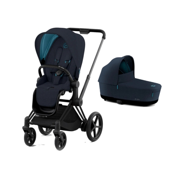 Cybex e-Priam Black Pushchair with Lux Carry Cot-Midnight Blue P