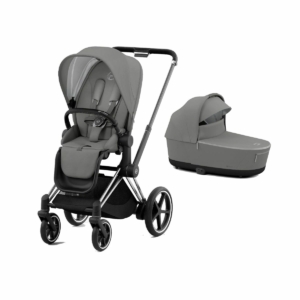 Cybex e-Priam Black Pushchair with Lux Carry Cot-Soho Grey