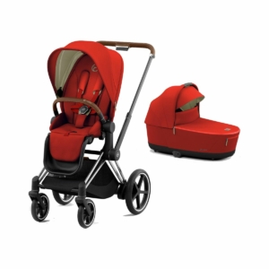 Cybex e-Priam Chrome Pushchair with Lux Carry Cot-Autumn Gold/Br