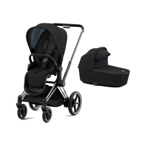 Cybex e-Priam Chrome Pushchair with Lux Carry Cot-Deep Black/Bla