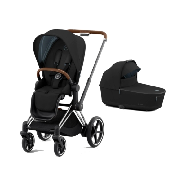 Cybex e-Priam Chrome Pushchair with Lux Carry Cot-Deep Black/Bro