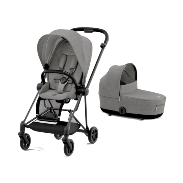 Cybex Mios Black Pushchair with Lux Carry Cot-Manhattan Grey Plu