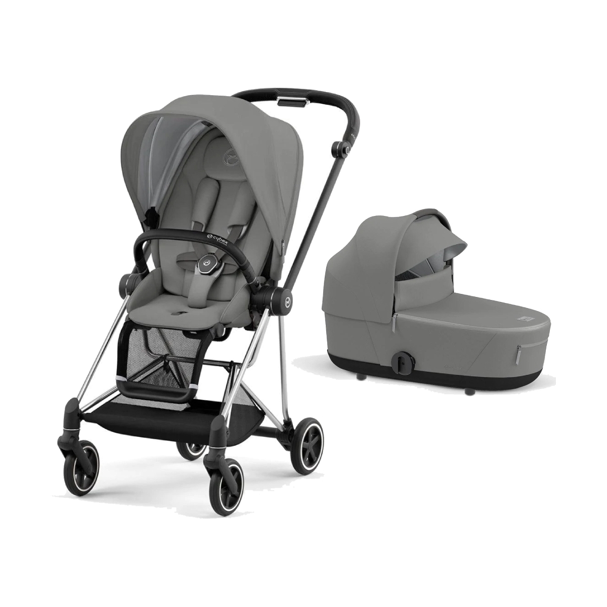 Cybex Mios Chrome Pushchair with Lux Carry Cot-Soho Grey/Black (