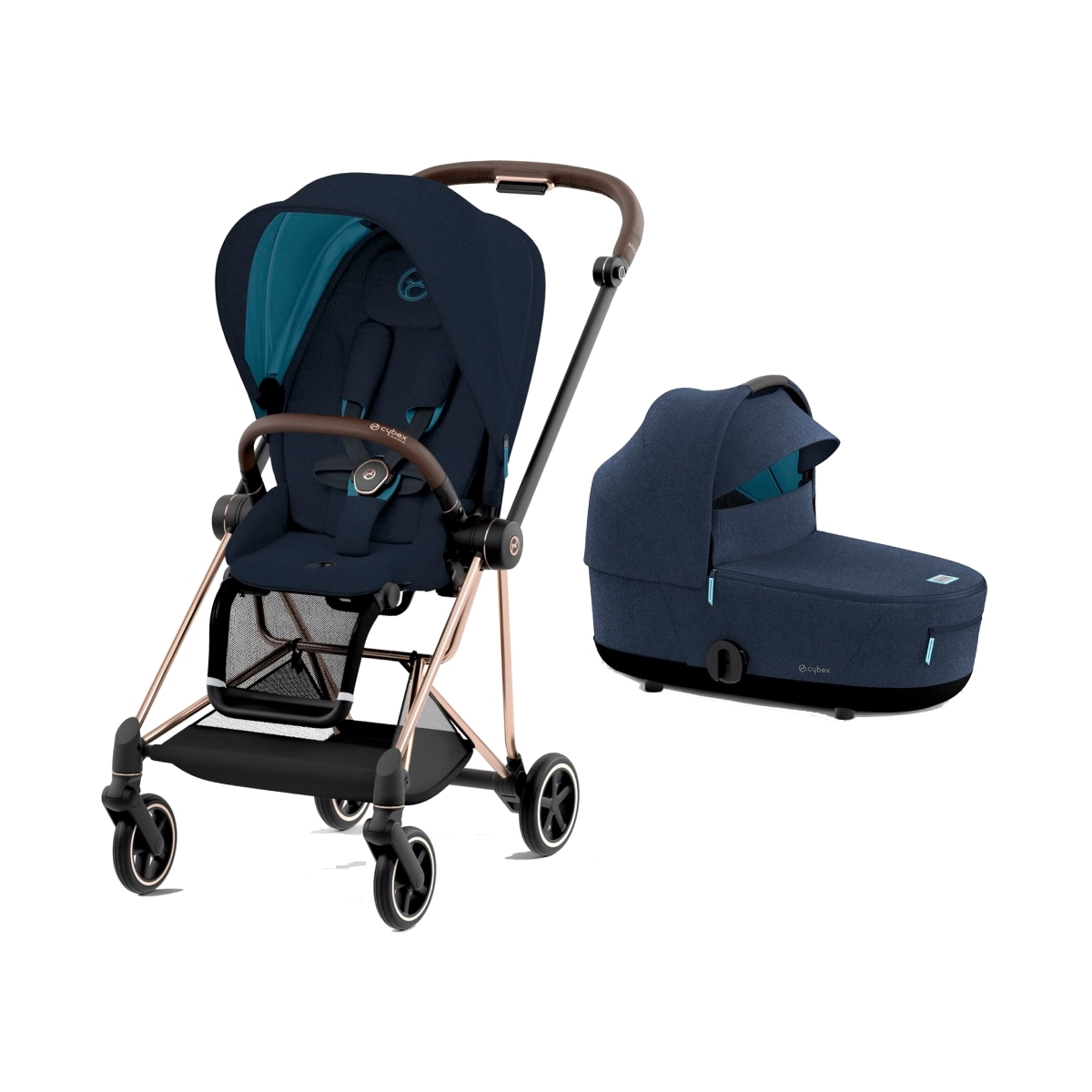 Cybex Mios Rose Gold Pushchair with Lux Carry Cot-Midnight Blue