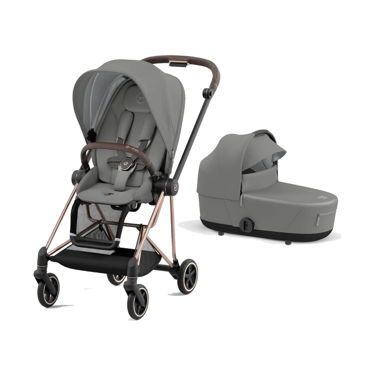Cybex Mios Rose Gold Pushchair with Lux Carry Cot-Soho Grey (New